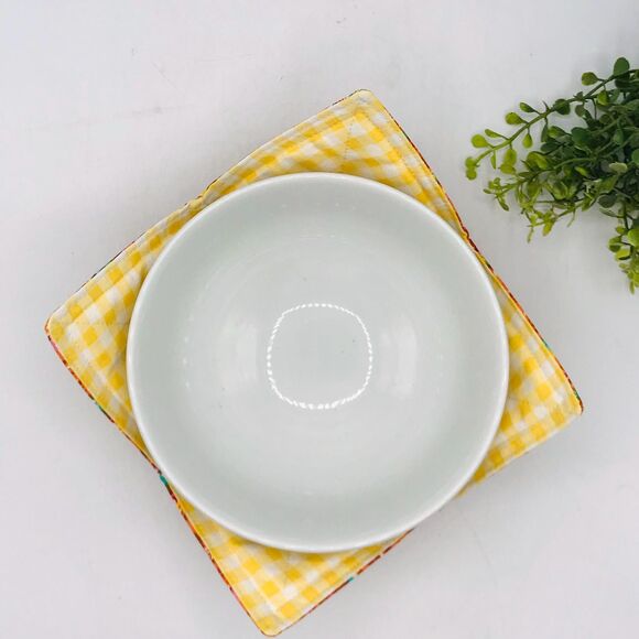 Microwave Soup Bowl Cozy, Reversible Bowl Orange Pinks And Yellow Florals - Picture 4 of 7